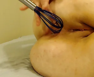 Damaging My Rosy pucker With A Whisk After Deep Anal invasion Faux-cock
